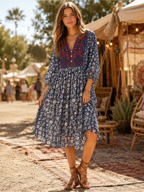 Sundance Layna Embroidered Floral Dress Size Medium